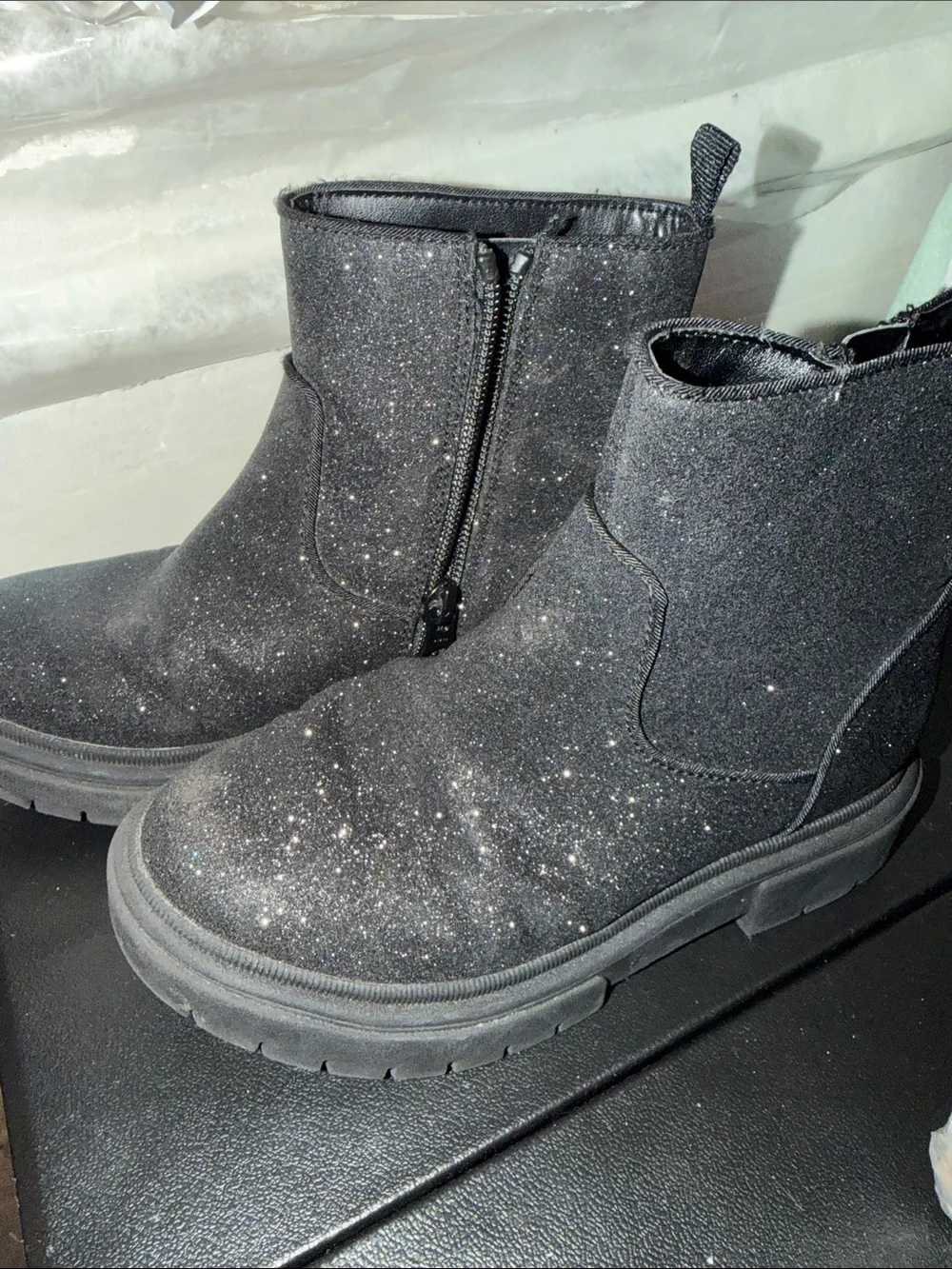 art class Black Glitter Side-Zip Ankle Boots for Kids